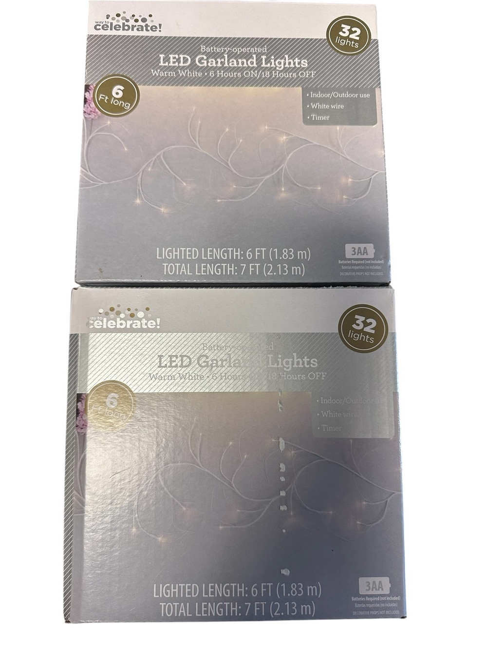 2 packs of celebrate! LED Garland Lights - Warm White (32 Lights)